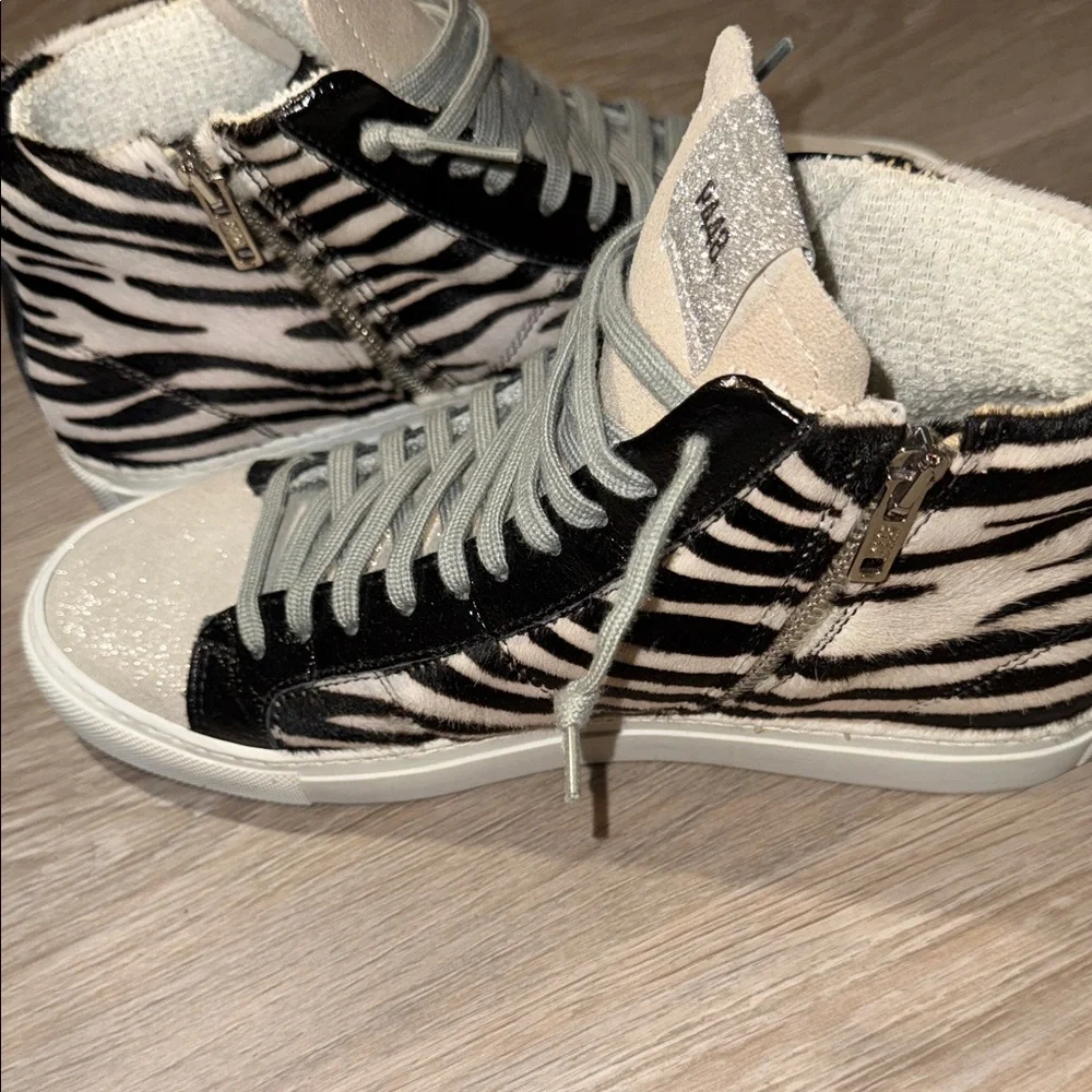 P448 Skate Sneaker Women's Zebra Pony Hair High Top Glitter - Picture 7 of 7